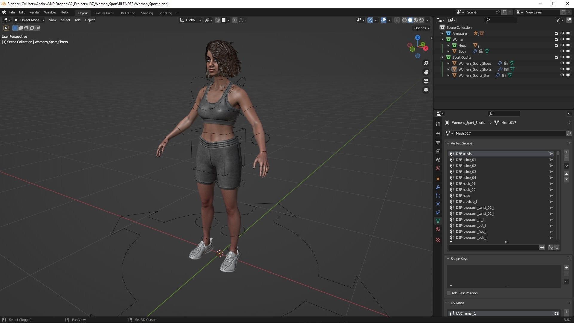 Woman Sport Outfit - Modular - Rigged Low-poly 3D model_6
