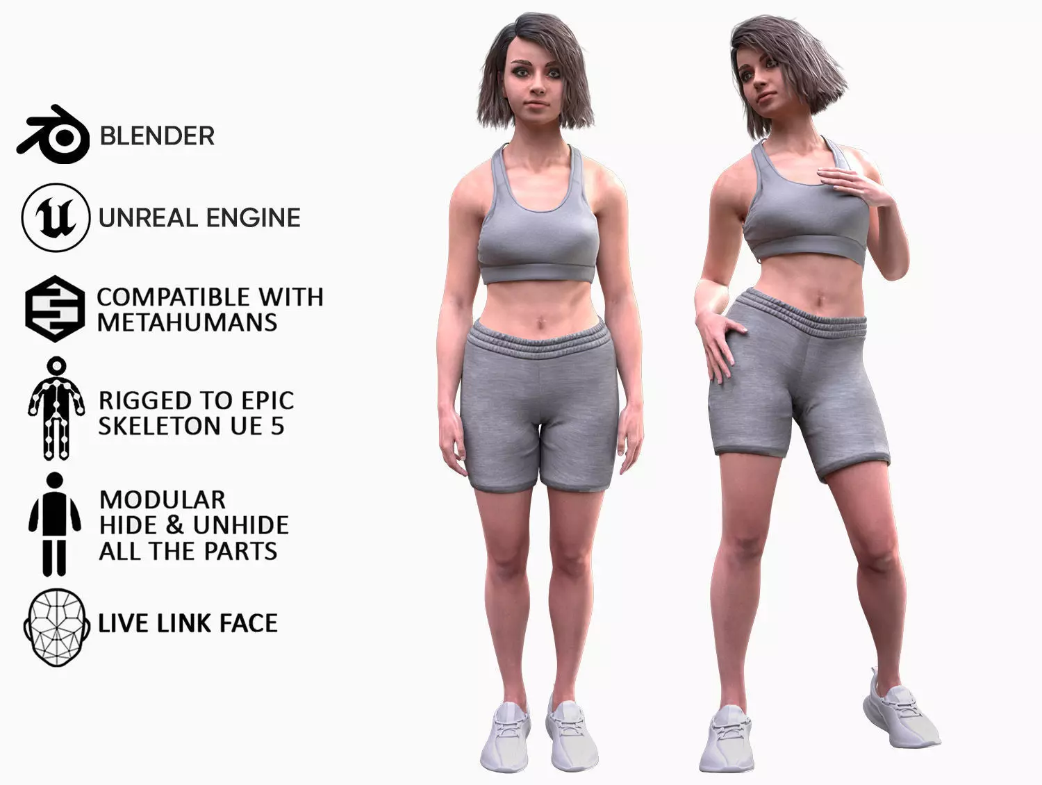 Woman Sport Outfit - Modular - Rigged Low-poly 3D model_0