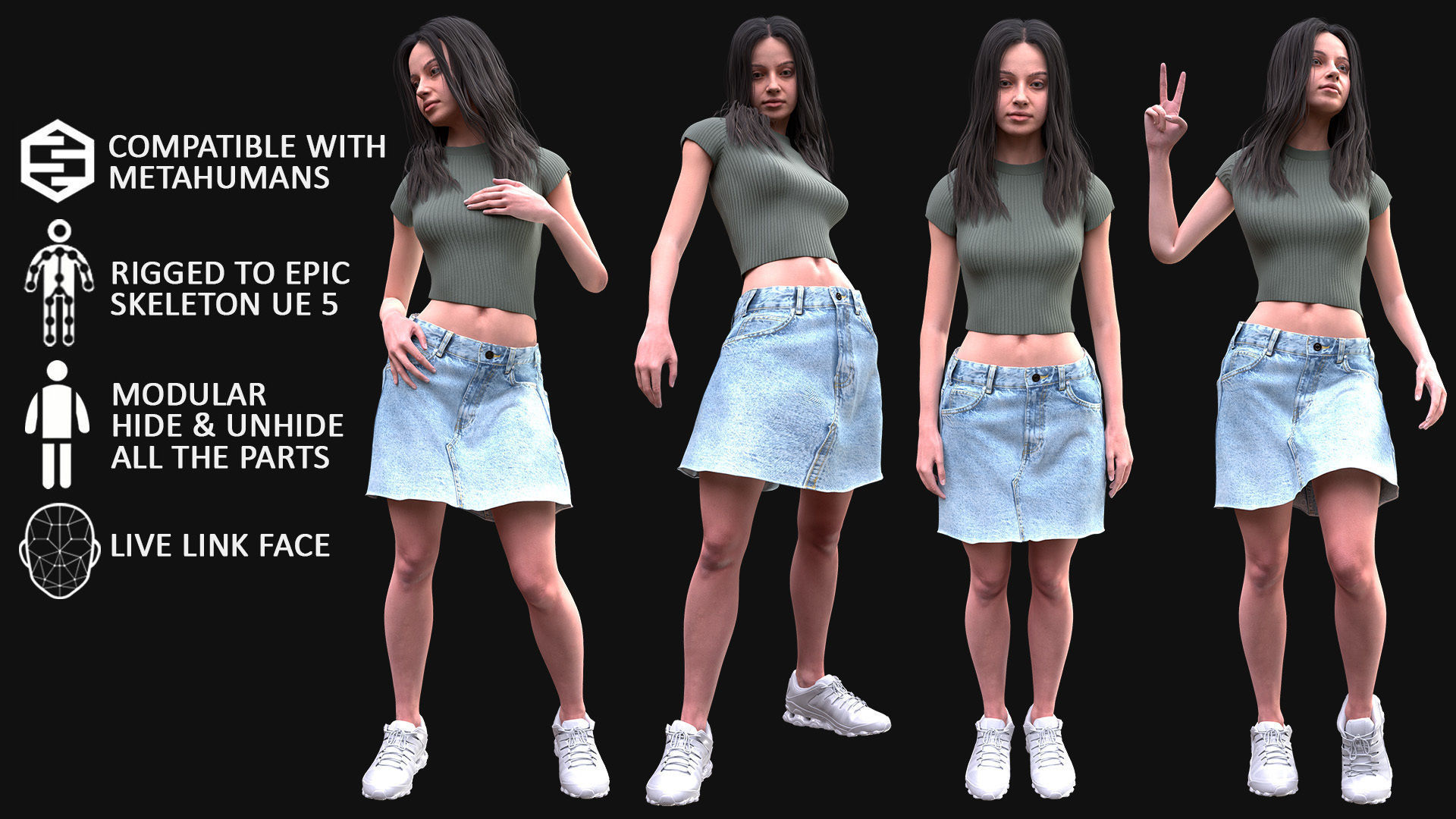 Woman - Summer Outfit 1 - Modular - Rigged Low-poly 3D model_3