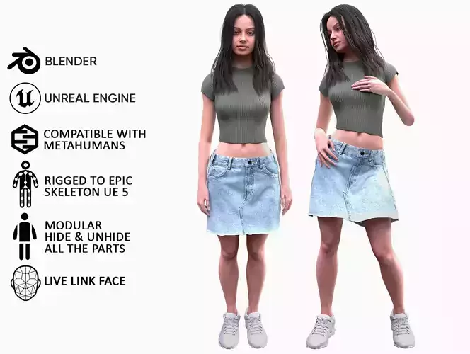 Woman - Summer Outfit 1 - Modular - Rigged Low-poly 3D model