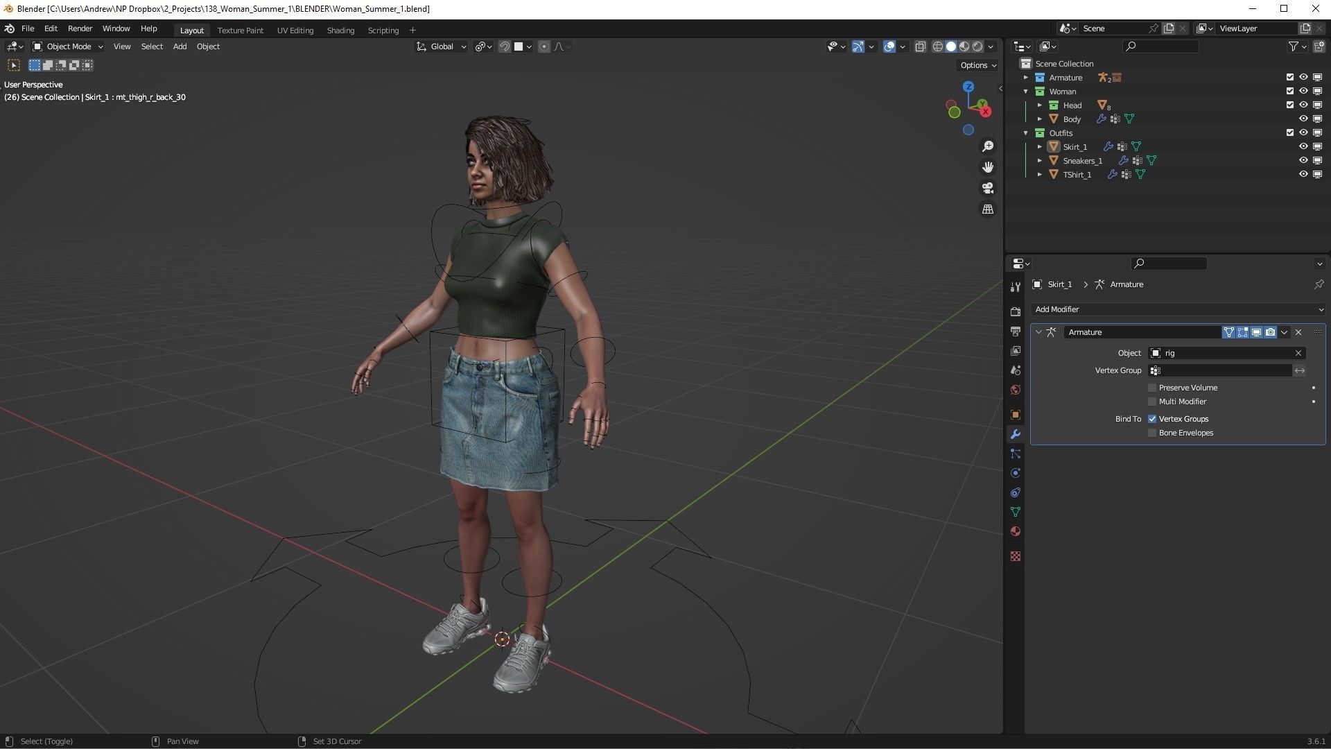 Woman - Summer Outfit 1 - Modular - Rigged Low-poly 3D model_6
