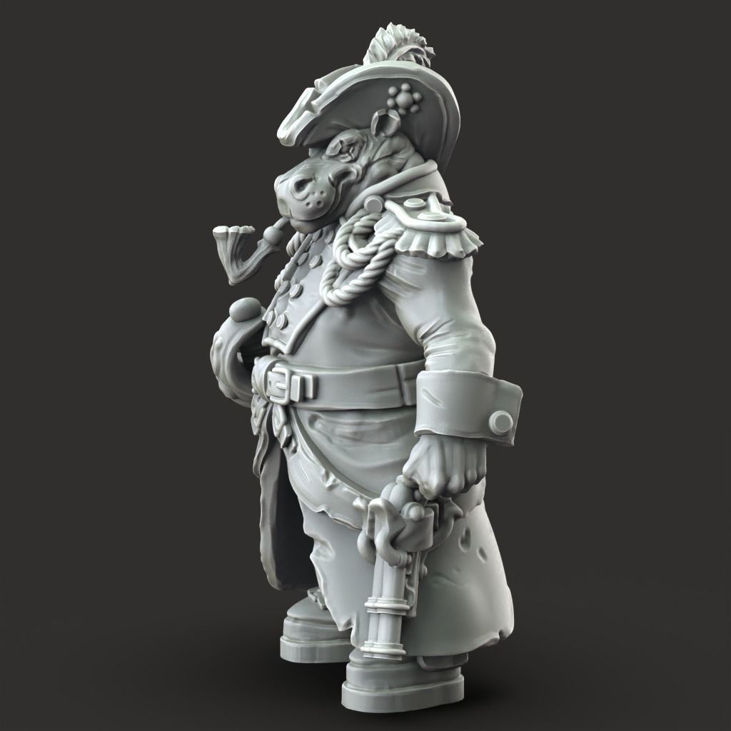 Giff Captain - 3D Printable TTRPG - PRESUPPORTED - 32mm Scale 3D print model_8