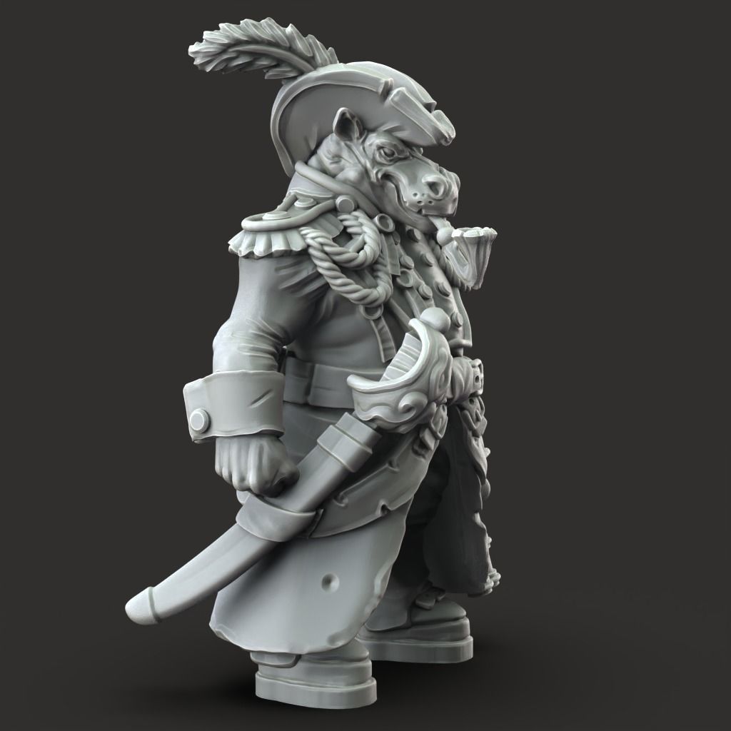Giff Captain - 3D Printable TTRPG - PRESUPPORTED - 32mm Scale 3D print model_10