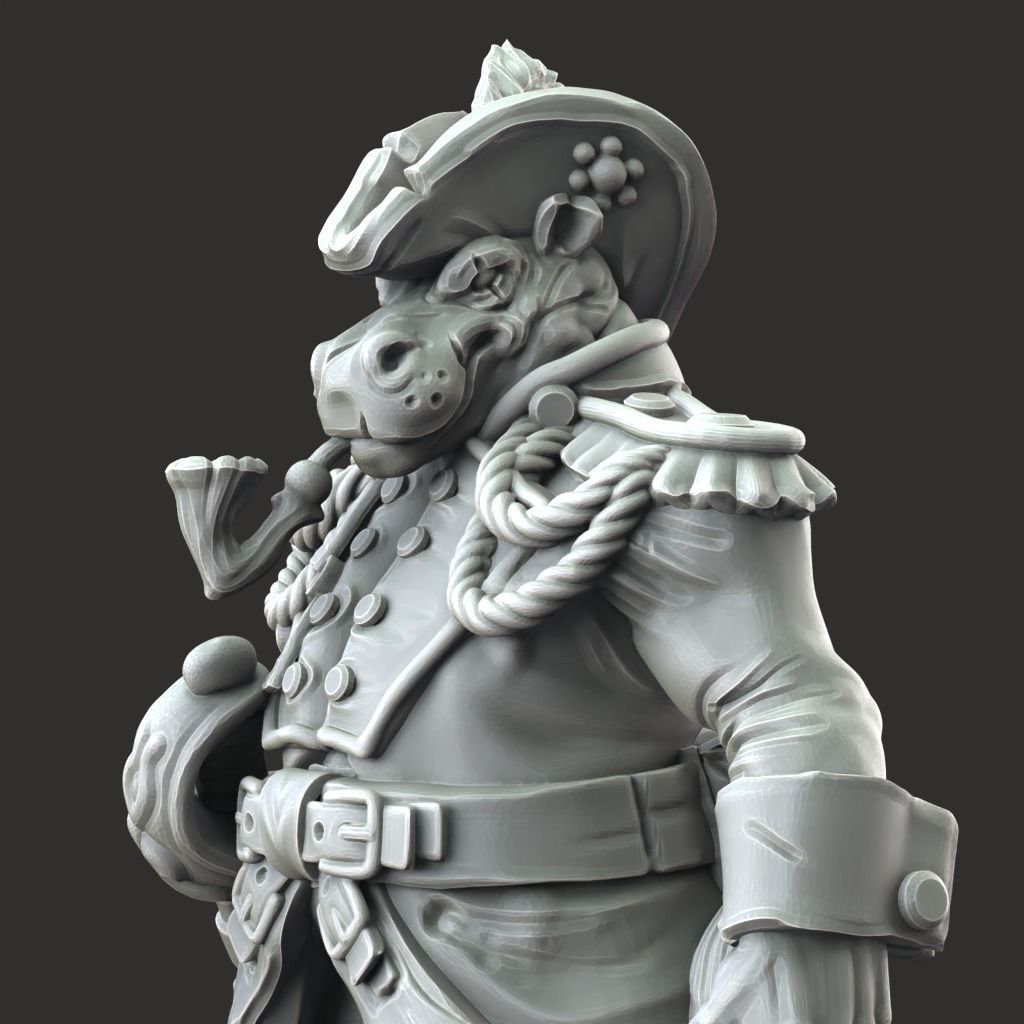 Giff Captain - 3D Printable TTRPG - PRESUPPORTED - 32mm Scale 3D print model_6
