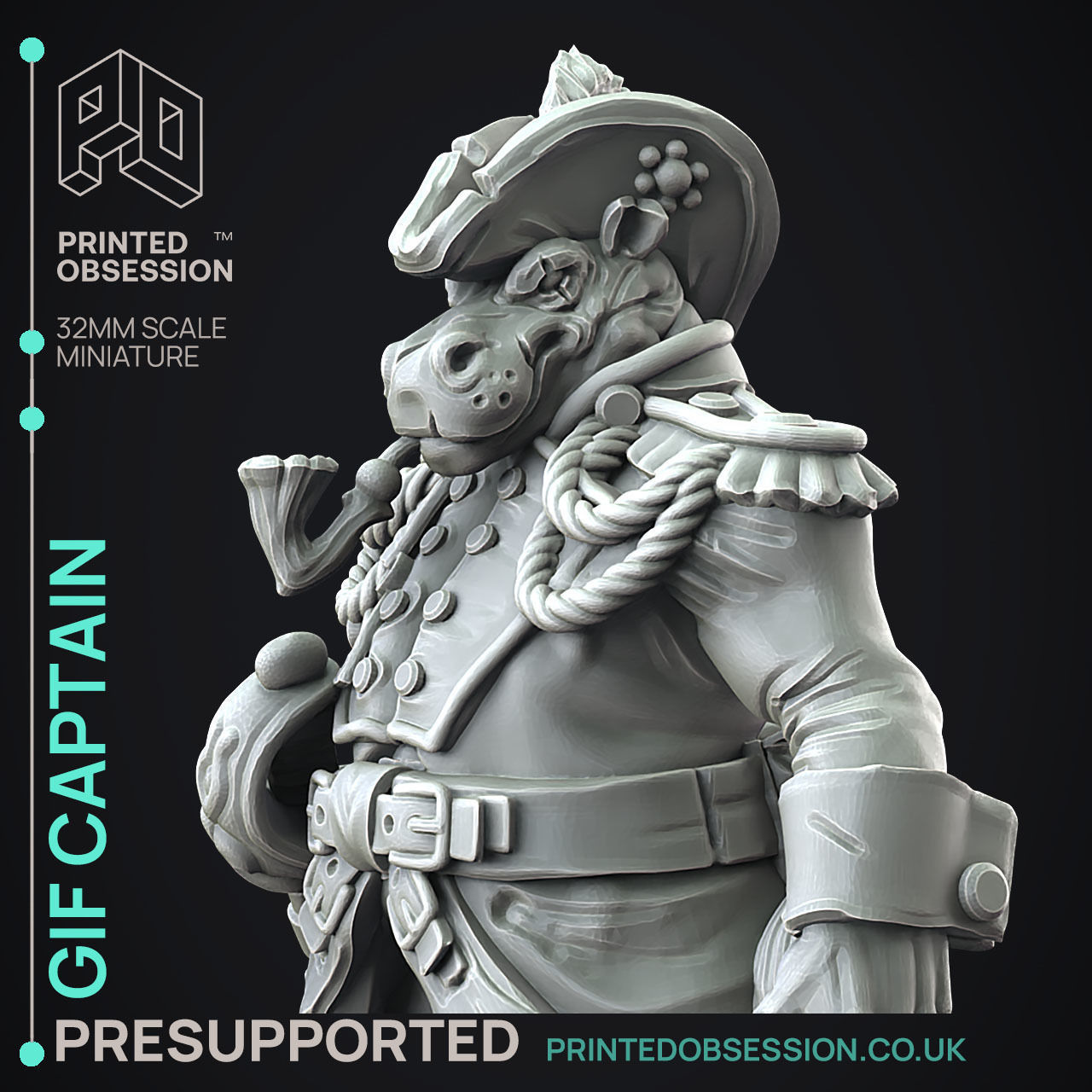 Giff Captain - 3D Printable TTRPG - PRESUPPORTED - 32mm Scale 3D print model_3