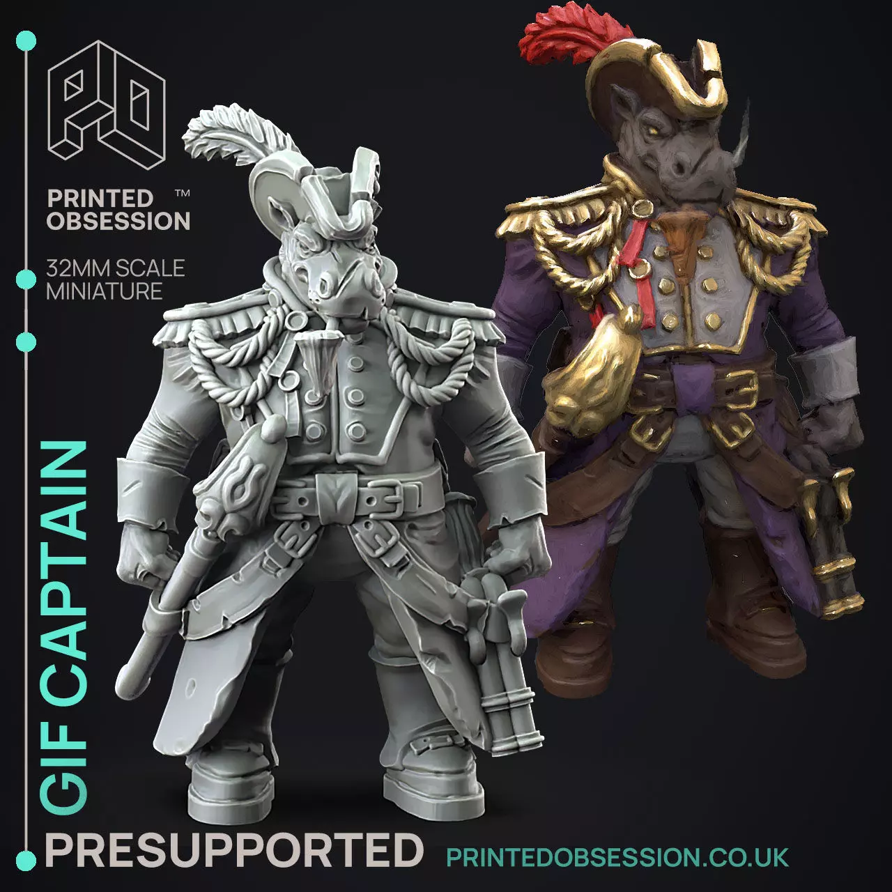 Giff Captain - 3D Printable TTRPG - PRESUPPORTED - 32mm Scale 3D print model_0