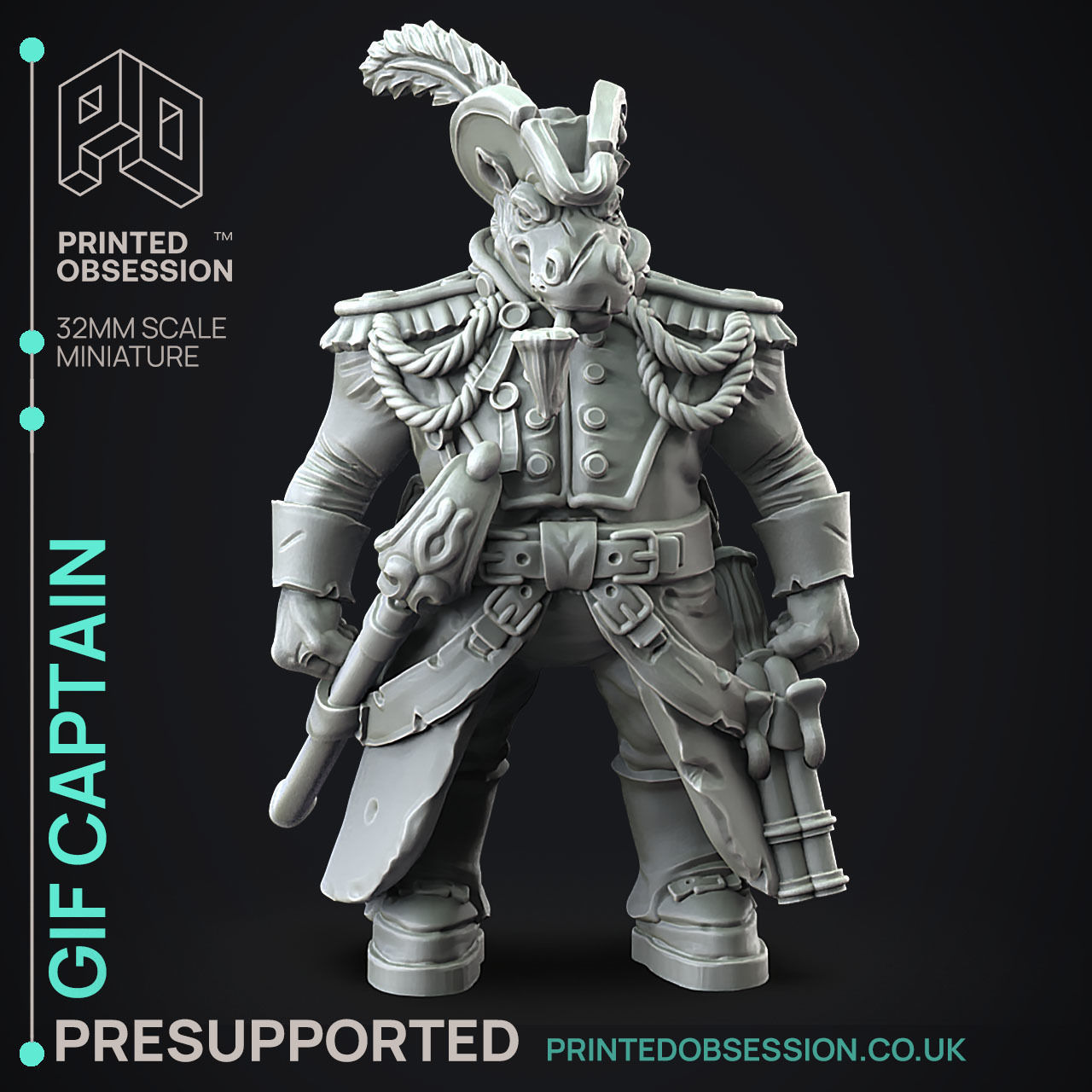 Giff Captain - 3D Printable TTRPG - PRESUPPORTED - 32mm Scale 3D print model_1