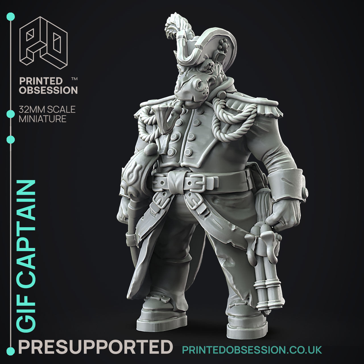 Giff Captain - 3D Printable TTRPG - PRESUPPORTED - 32mm Scale 3D print model_4