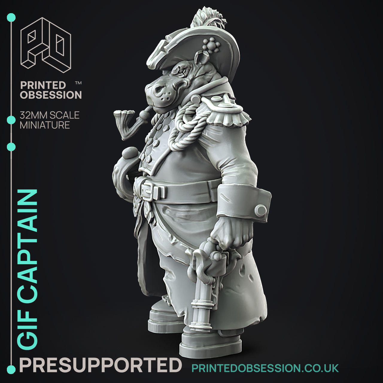 Giff Captain - 3D Printable TTRPG - PRESUPPORTED - 32mm Scale 3D print model_7