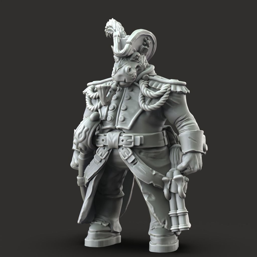 Giff Captain - 3D Printable TTRPG - PRESUPPORTED - 32mm Scale 3D print model_5