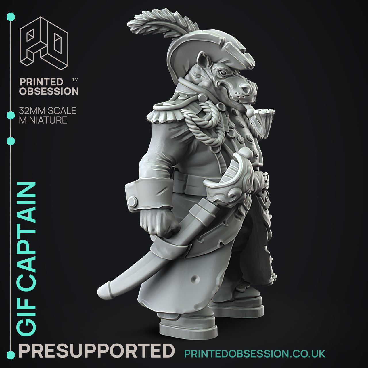 Giff Captain - 3D Printable TTRPG - PRESUPPORTED - 32mm Scale 3D print model_12