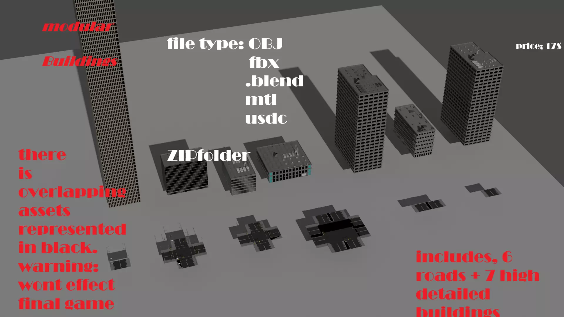 modular city asset pack Free low-poly 3D model_0