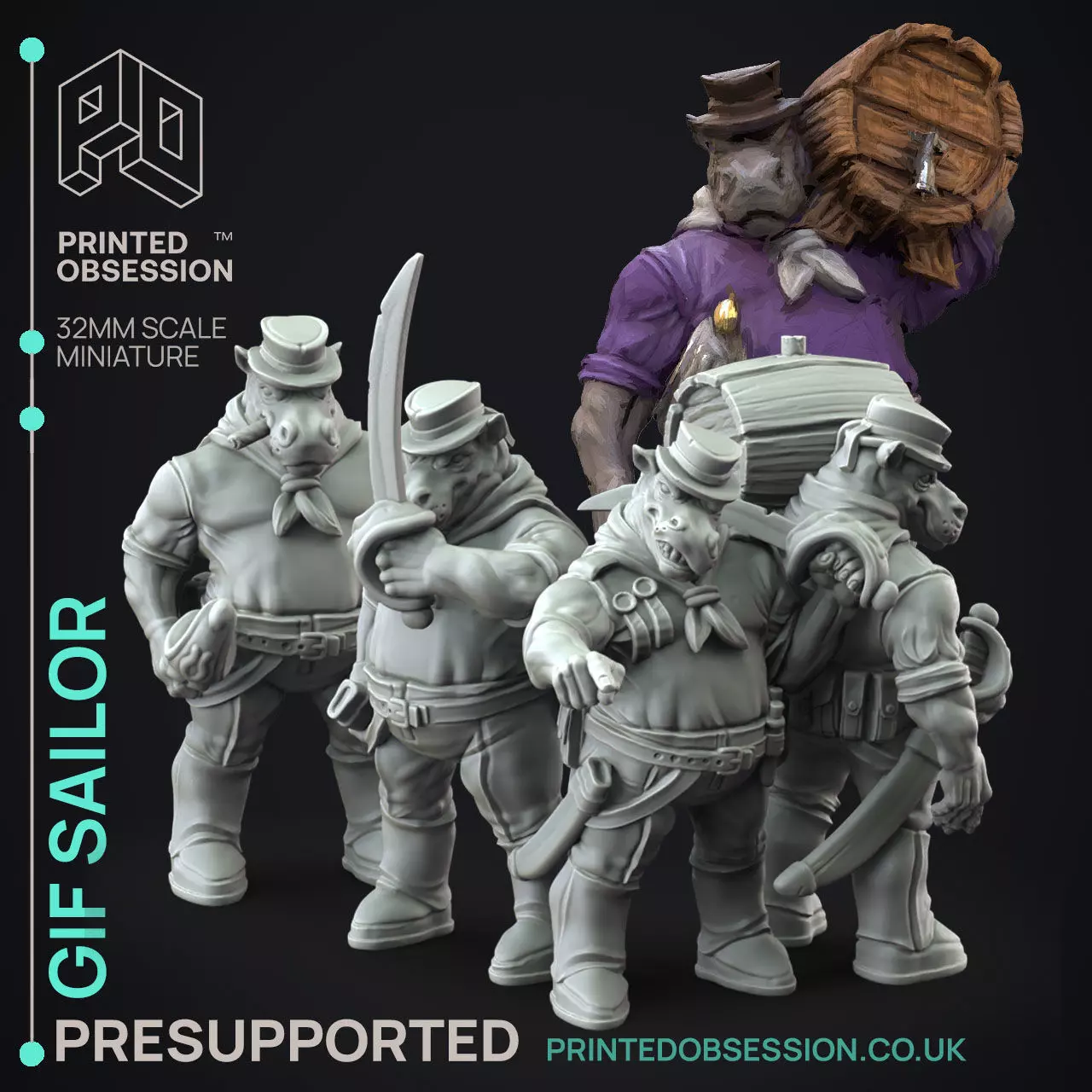 Giff Sailors - 3D Printable TTRPG - PRESUPPORTED - 32mm Scale 3D print model_0