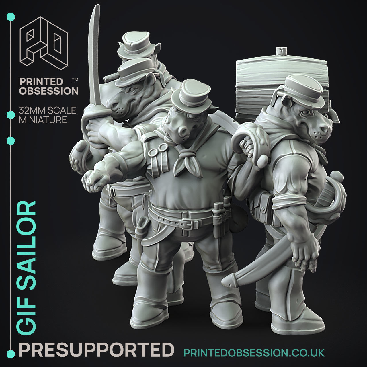 Giff Sailors - 3D Printable TTRPG - PRESUPPORTED - 32mm Scale 3D print model_3