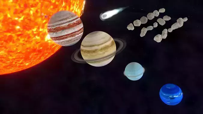 SOLAR SYSTEM plus ASTEROIDS and COMET Low-poly 3D model