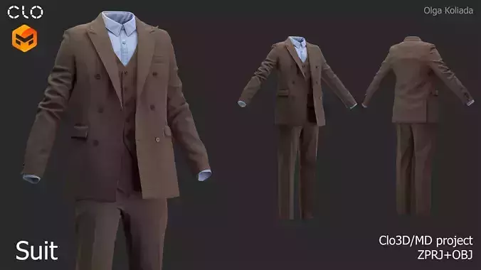 Male suit Marvelous Designer project and OBJ