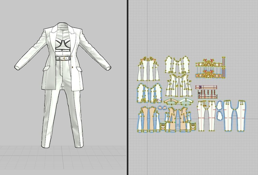 Womens trouser suit Marvelous Designer project and OBJ 3D model_6