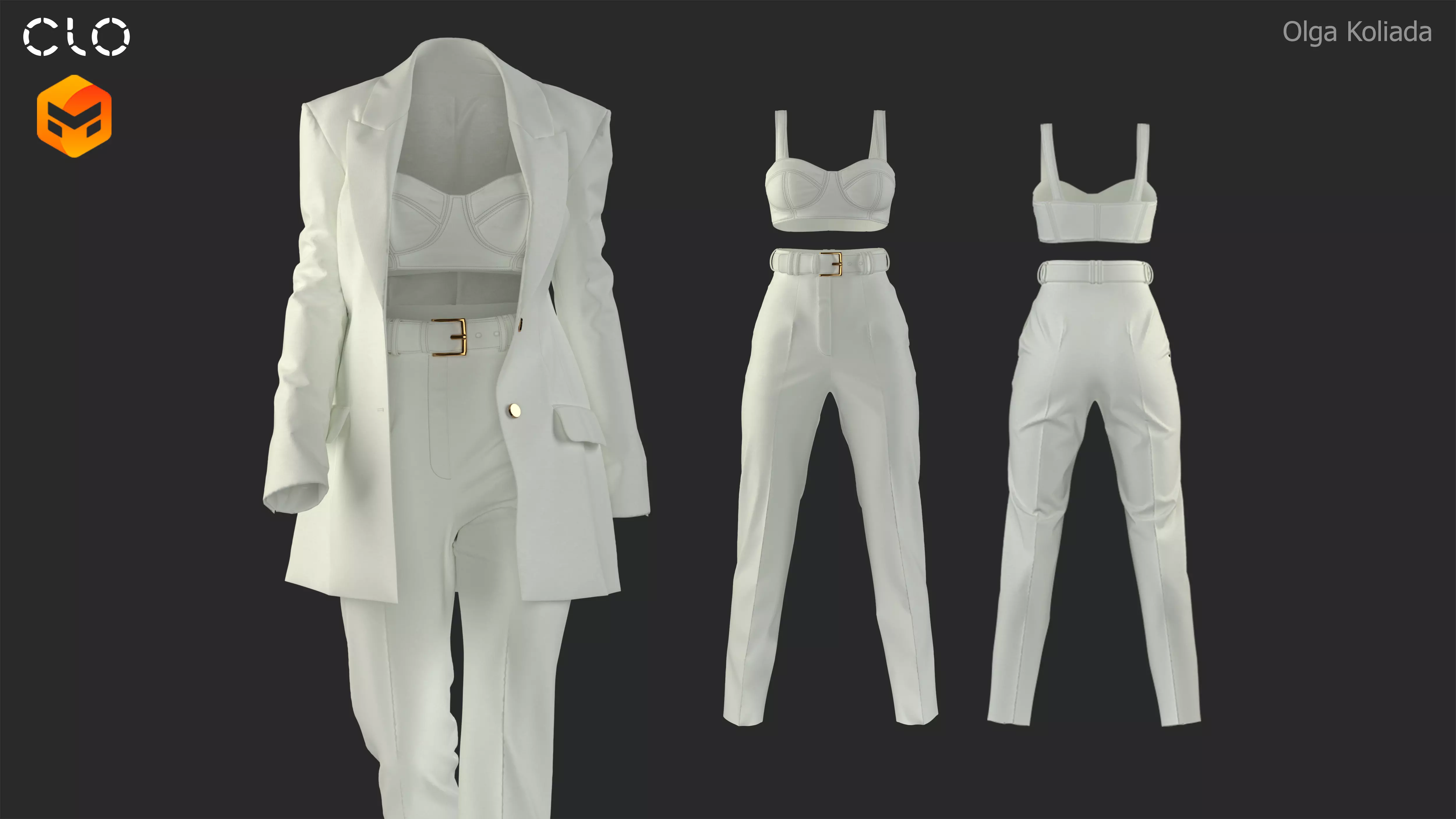 Womens trouser suit Marvelous Designer project and OBJ 3D model_0
