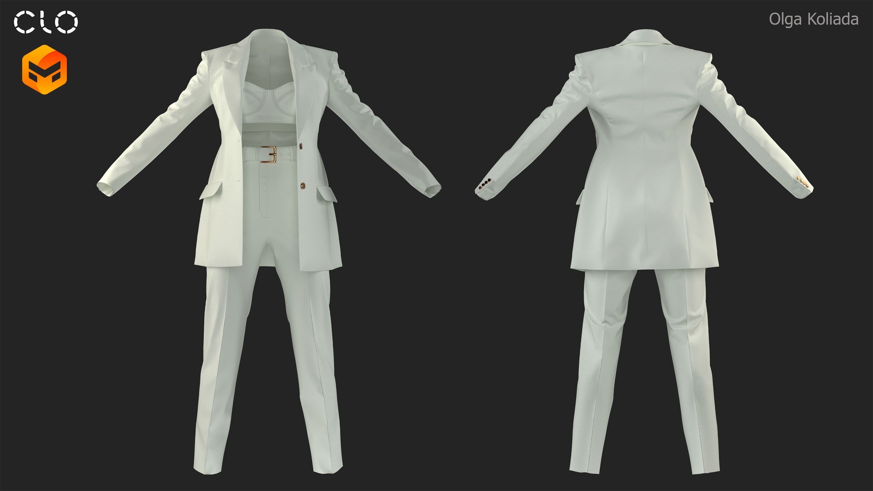 Womens trouser suit Marvelous Designer project and OBJ 3D model_2