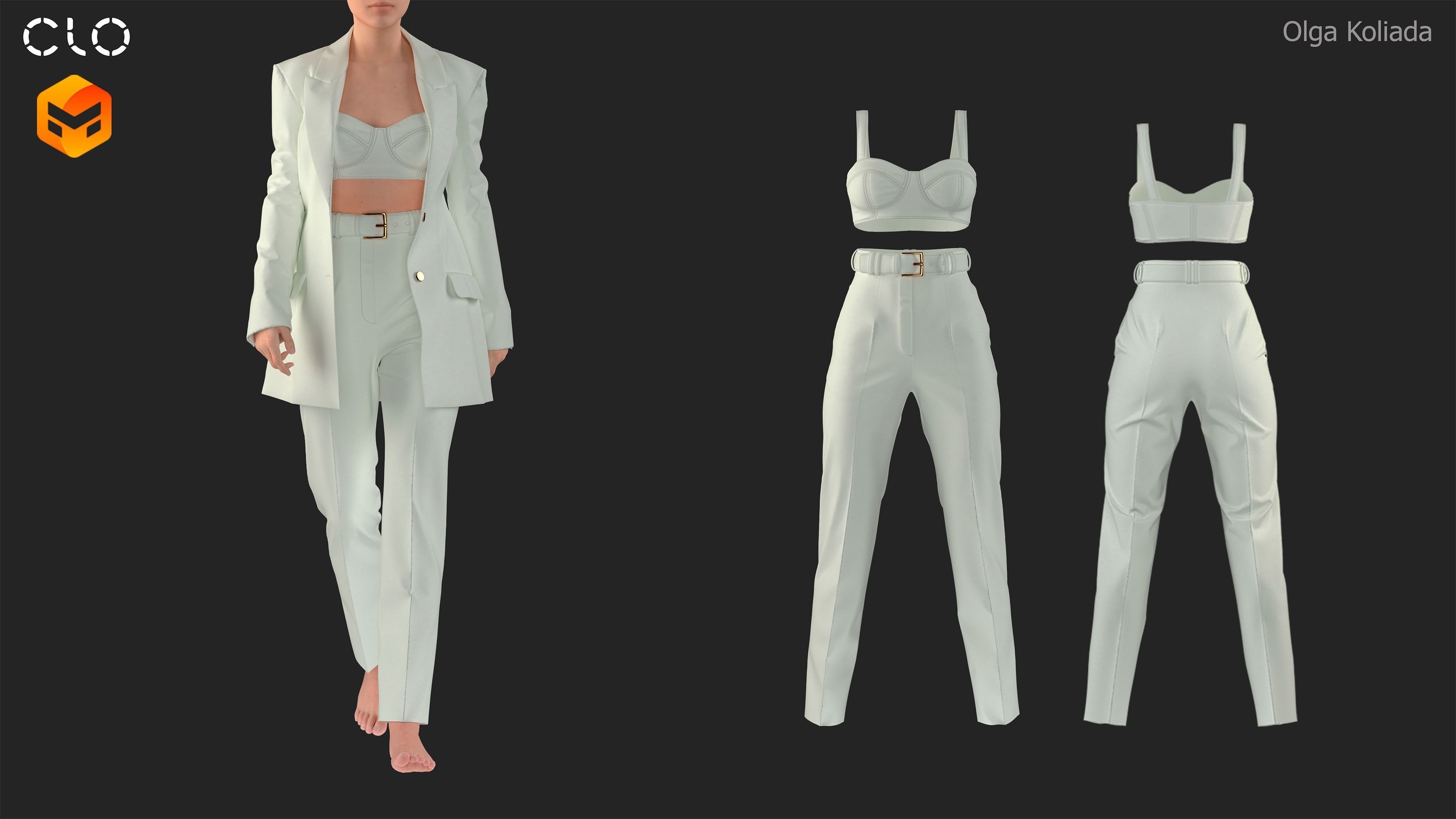 Womens trouser suit Marvelous Designer project and OBJ 3D model_4