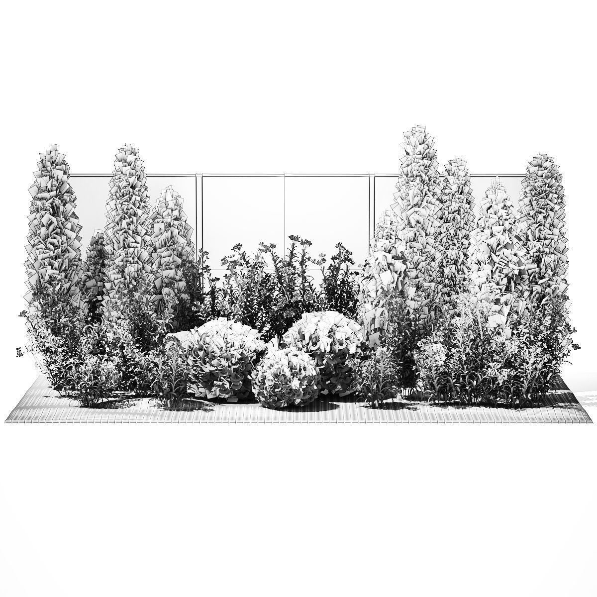 Garden with thuja cypress pine and Nerium oleander plant 1382 3D model_13