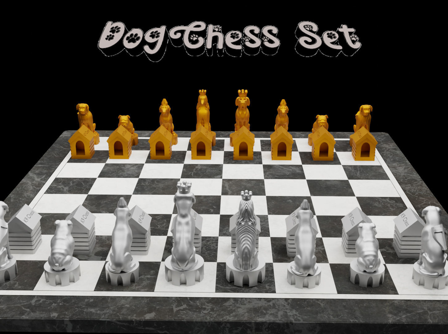 Dog Chess Set - Animal Dog 6 Different Chess Pieces 3D print model_7