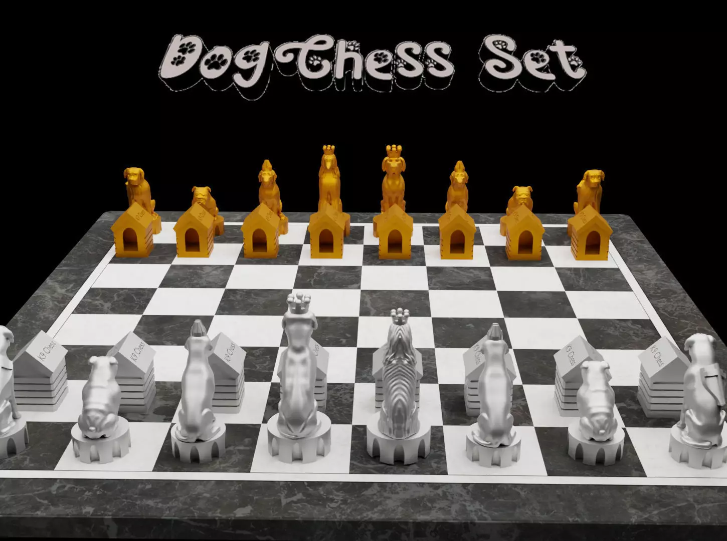 Dog Chess Set - Animal Dog 6 Different Chess Pieces 3D print model_0