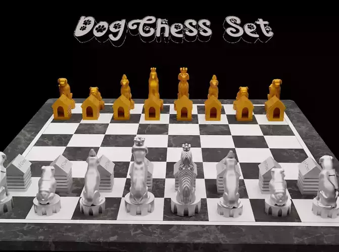 Dog Chess Set - Animal Dog 6 Different Chess Pieces 3D print model