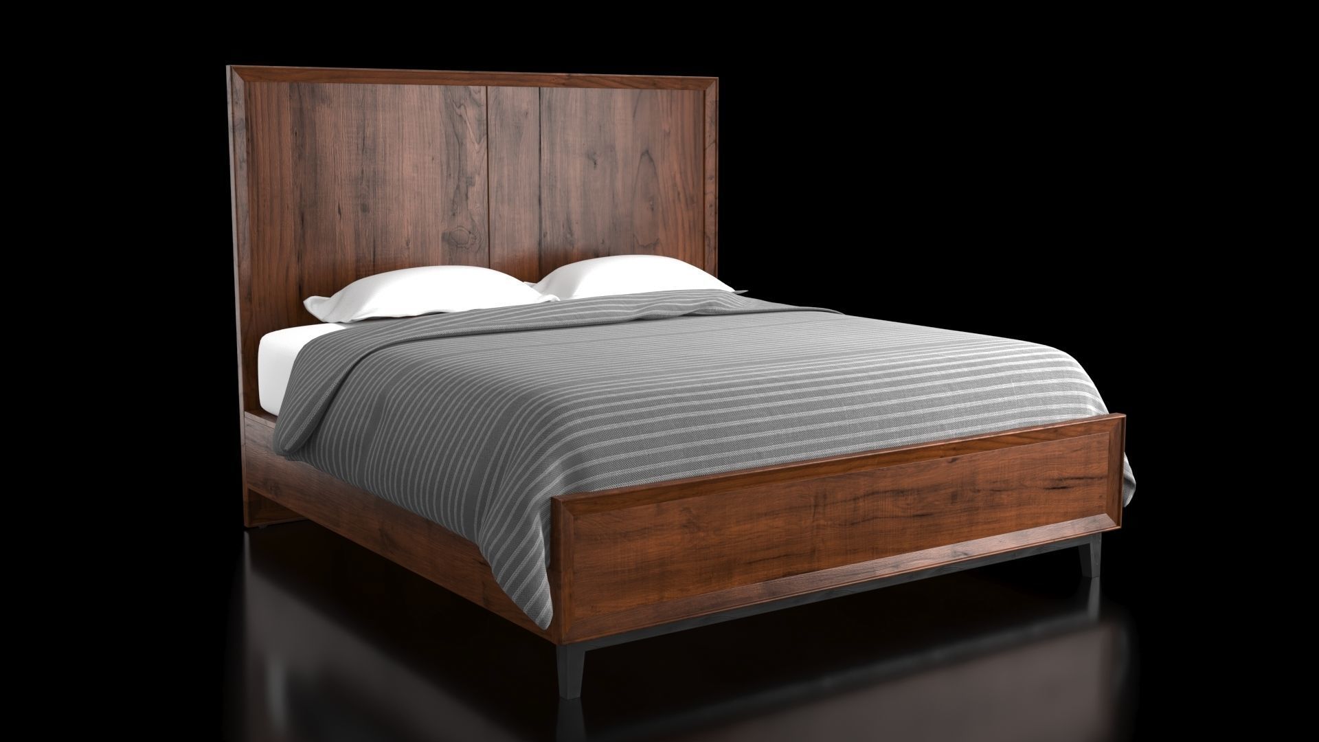 King Size Bed Stained Mahogany 3D model_1