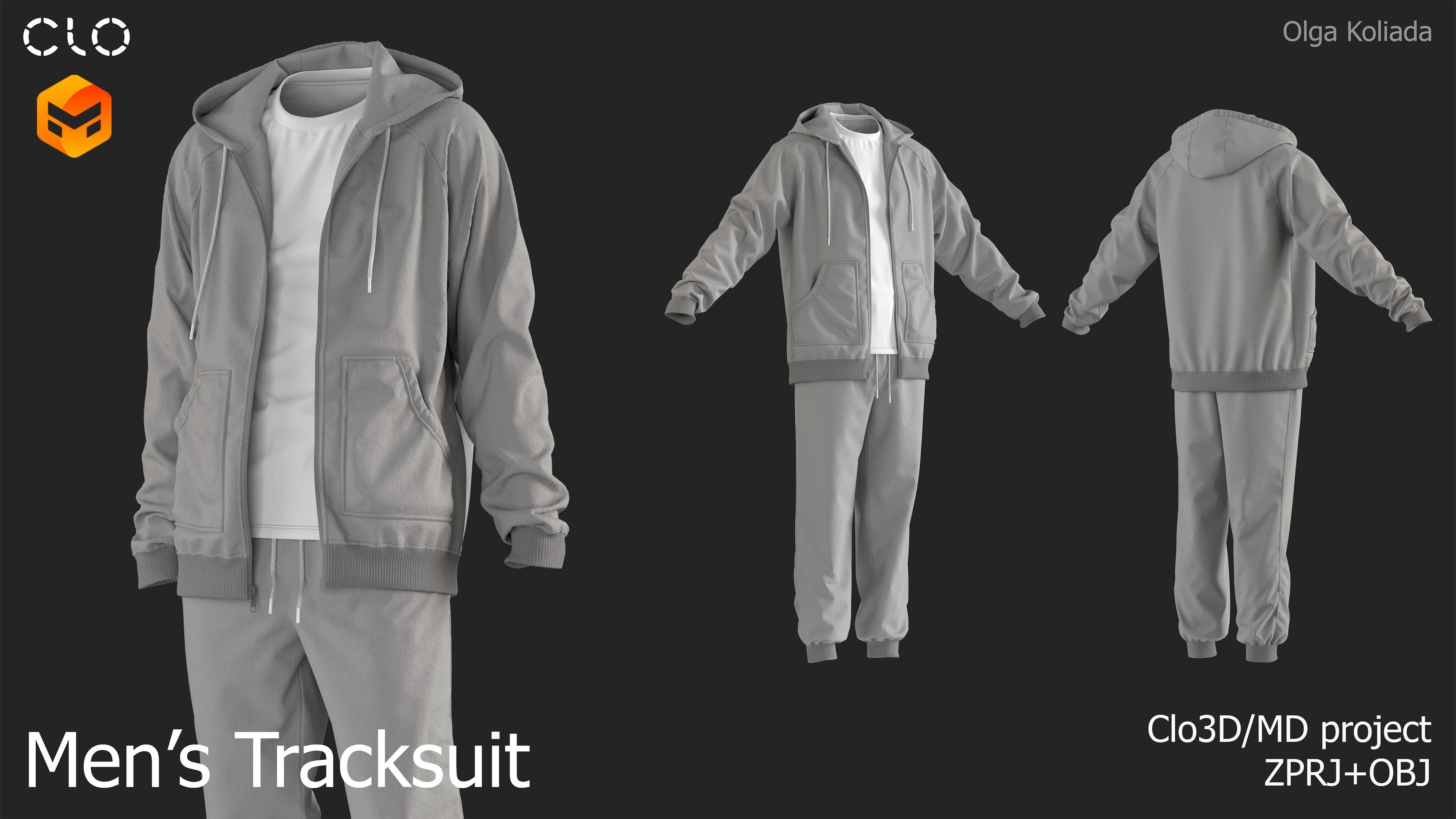 Tracksuit Marvelous Designer project and OBJ 3D model_1