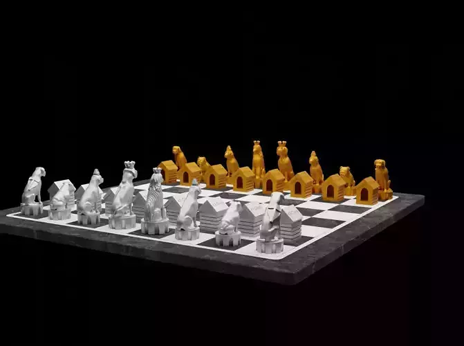 Dog Chess Set - Animal Dog 6 Different Chess Pieces  3D print model