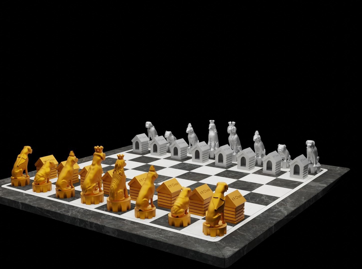 Dog Chess Set - Animal Dog 6 Different Chess Pieces  3D print model_8