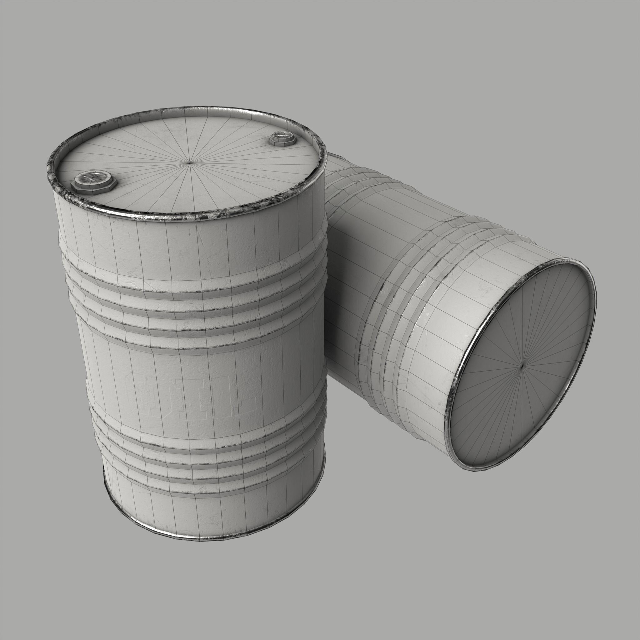 Oil Barrel Drum Metal Rusty Red Blue Low-poly 3D model_5