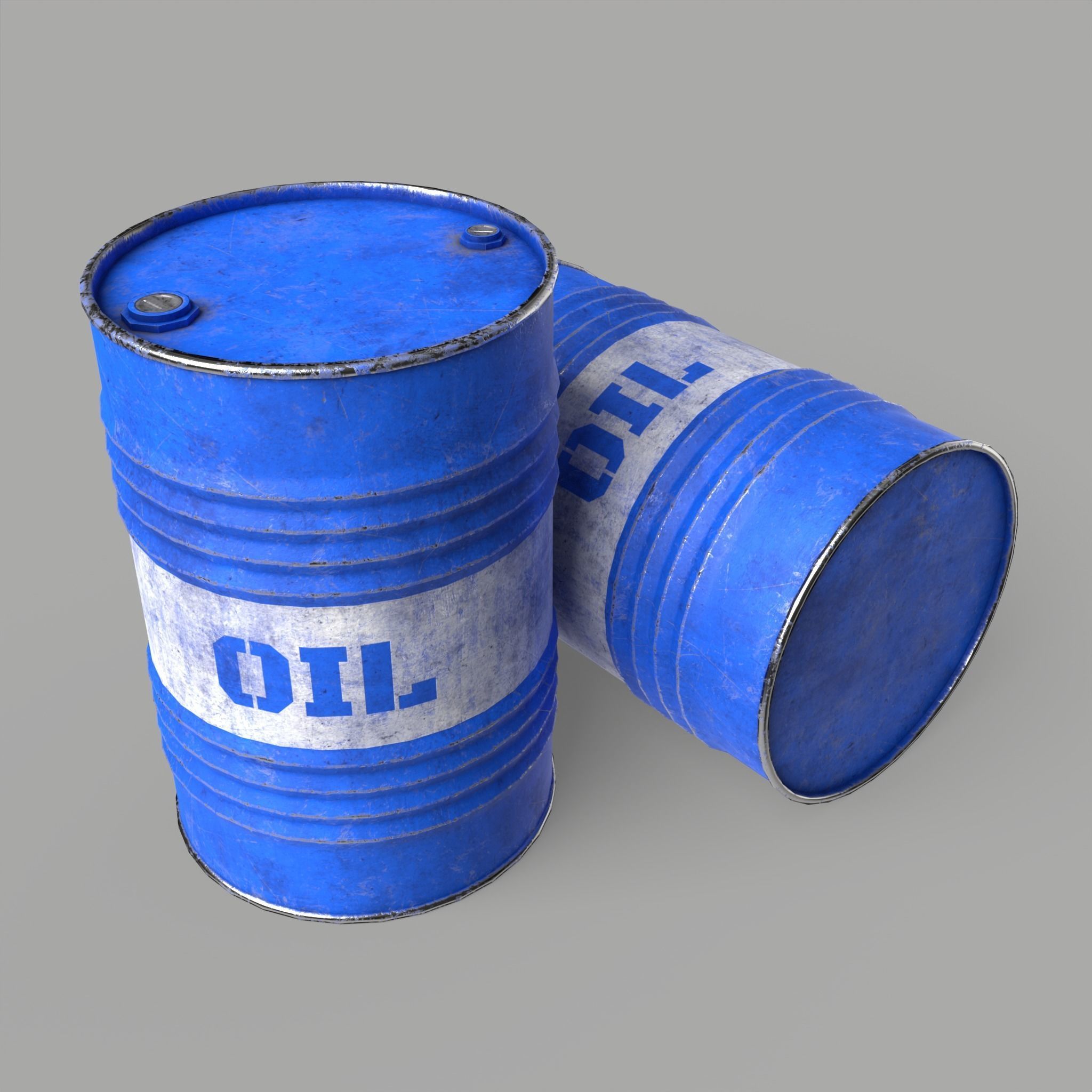 Oil Barrel Drum Metal Rusty Red Blue Low-poly 3D model_3