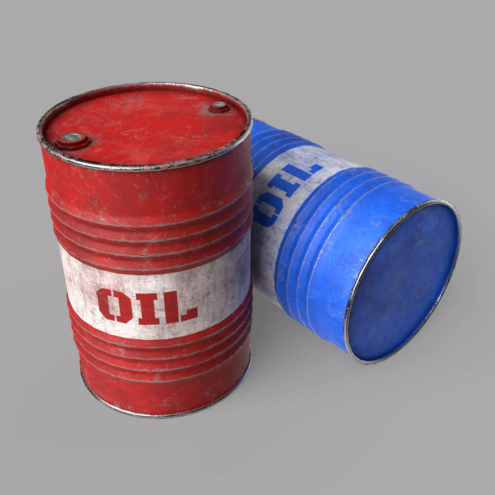 Oil Barrel Drum Metal Rusty Red Blue Low-poly 3D model_0