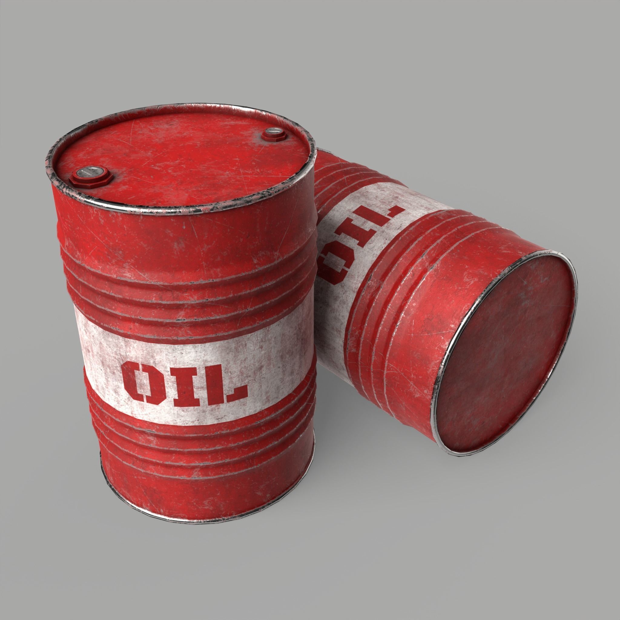 Oil Barrel Drum Metal Rusty Red Blue Low-poly 3D model_2