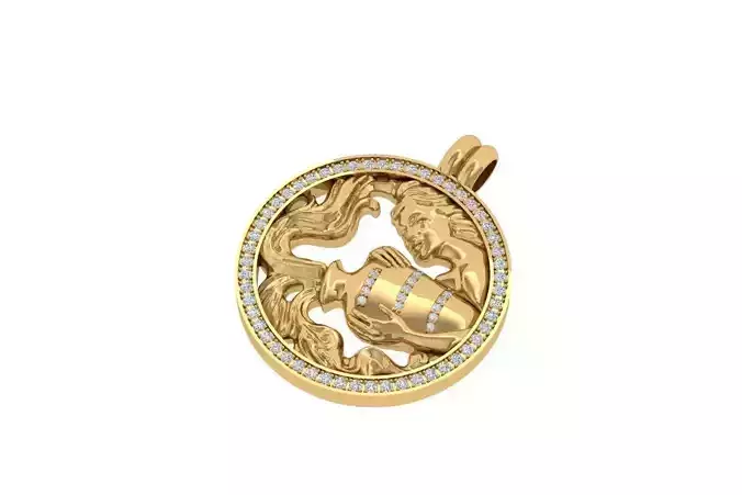 Real Genuine Diamond Aquarius Water Astrology Horoscope Pandent 3D print model
