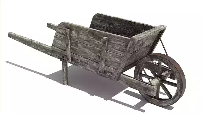 Wooden Wheelbarrow Low-poly 3D model
