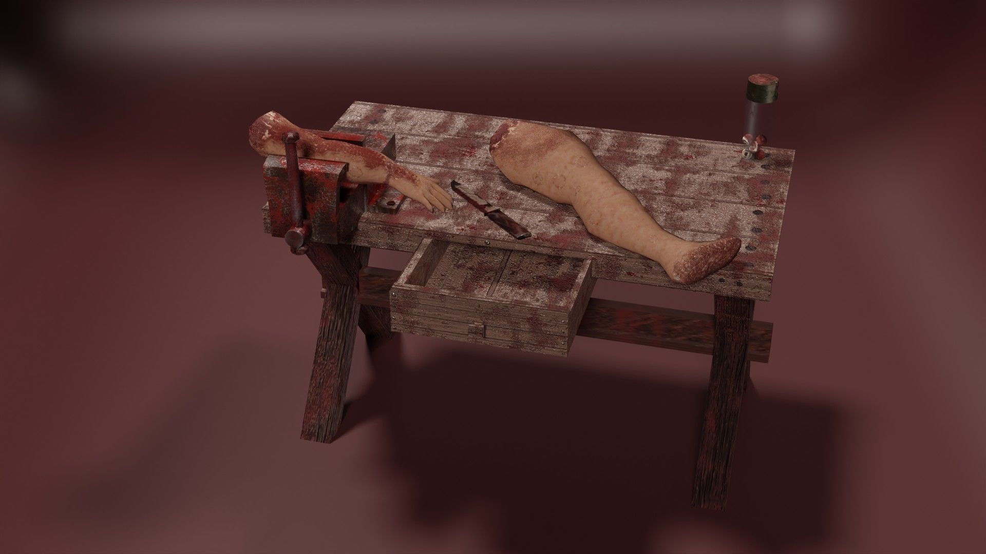 Dark Butchery Watcher Vessel Grim Grip Clamp Slaughter Table Low-poly 3D model_7