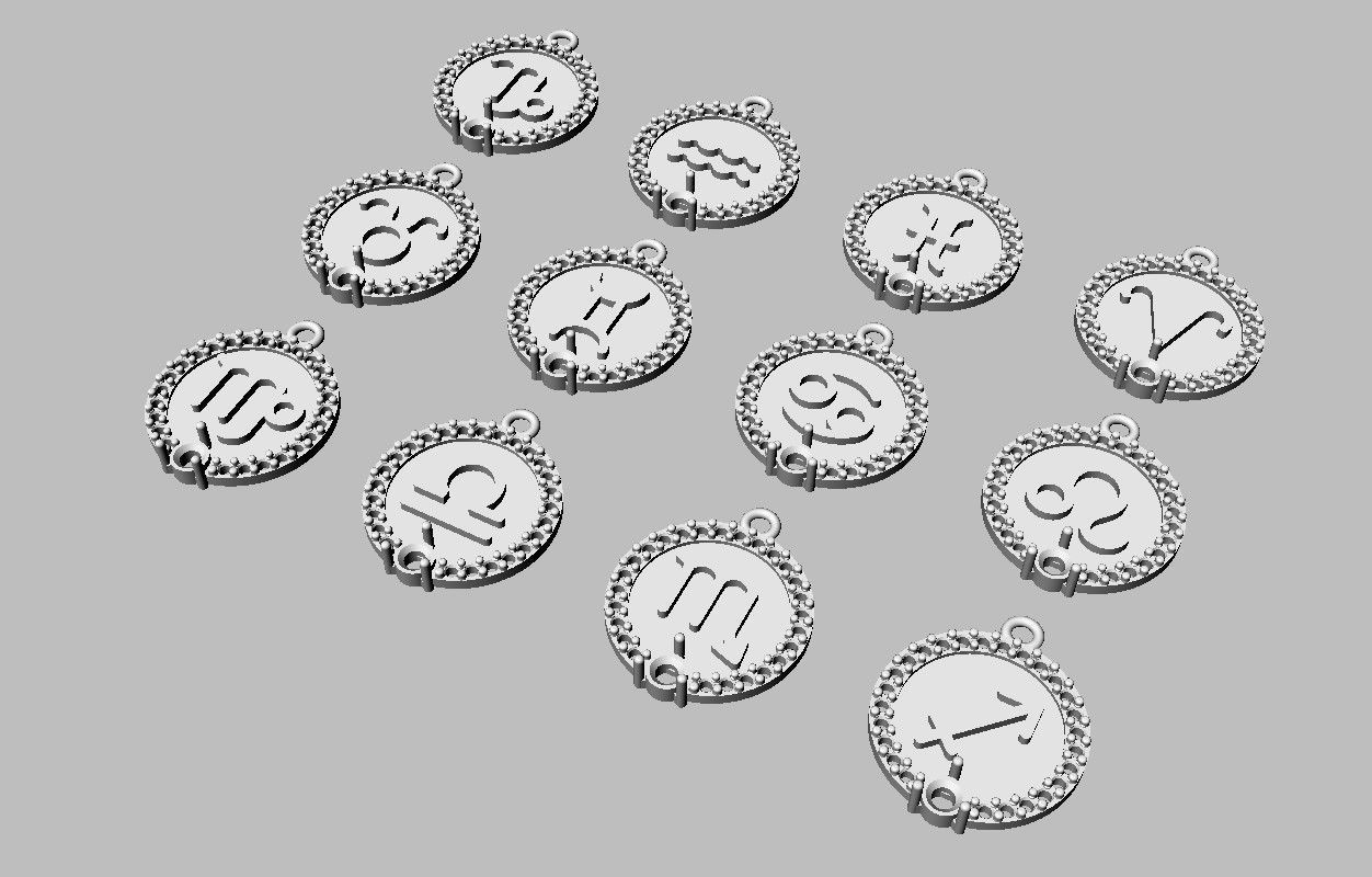 12 Zodiac Pendants 3D print model_7