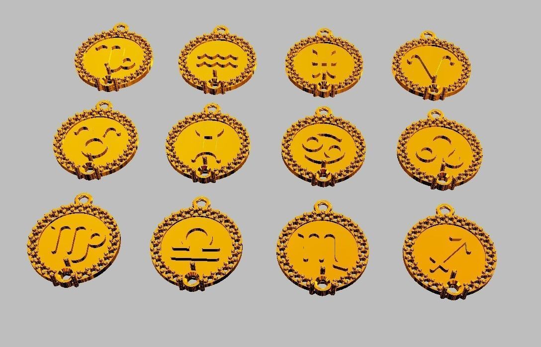 12 Zodiac Pendants 3D print model_21
