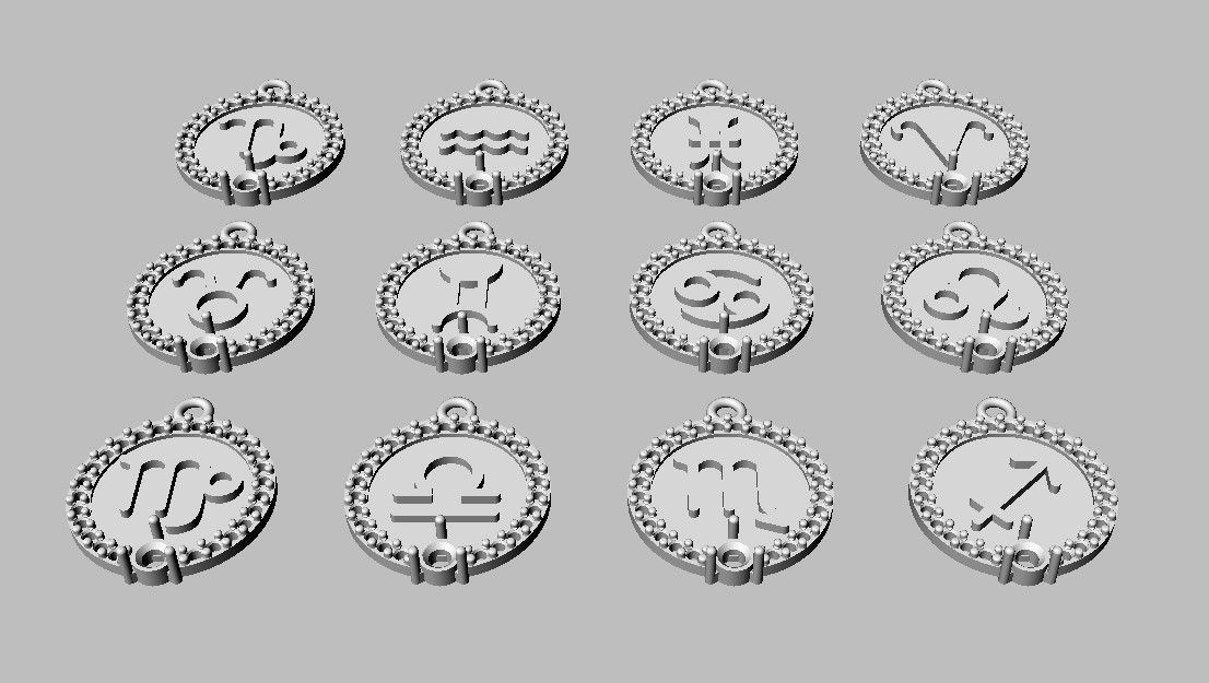 12 Zodiac Pendants 3D print model_22