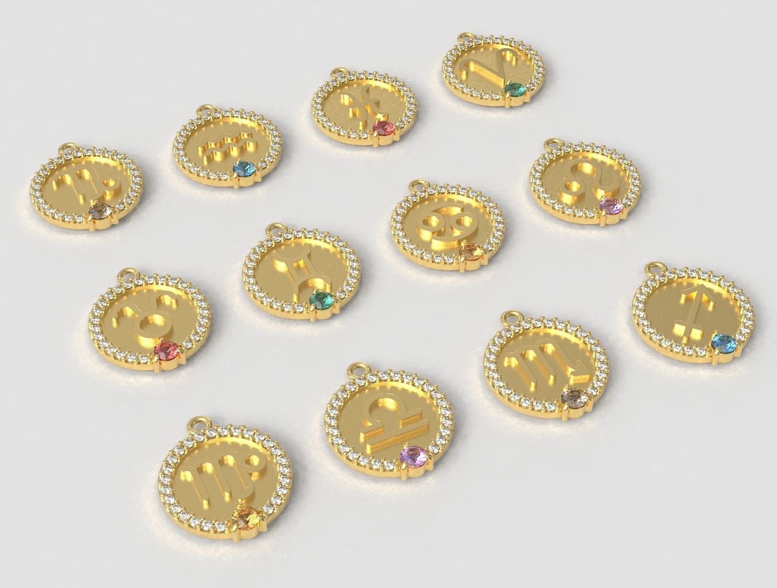 12 Zodiac Pendants 3D print model_4
