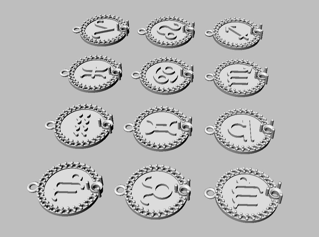 12 Zodiac Pendants 3D print model_23