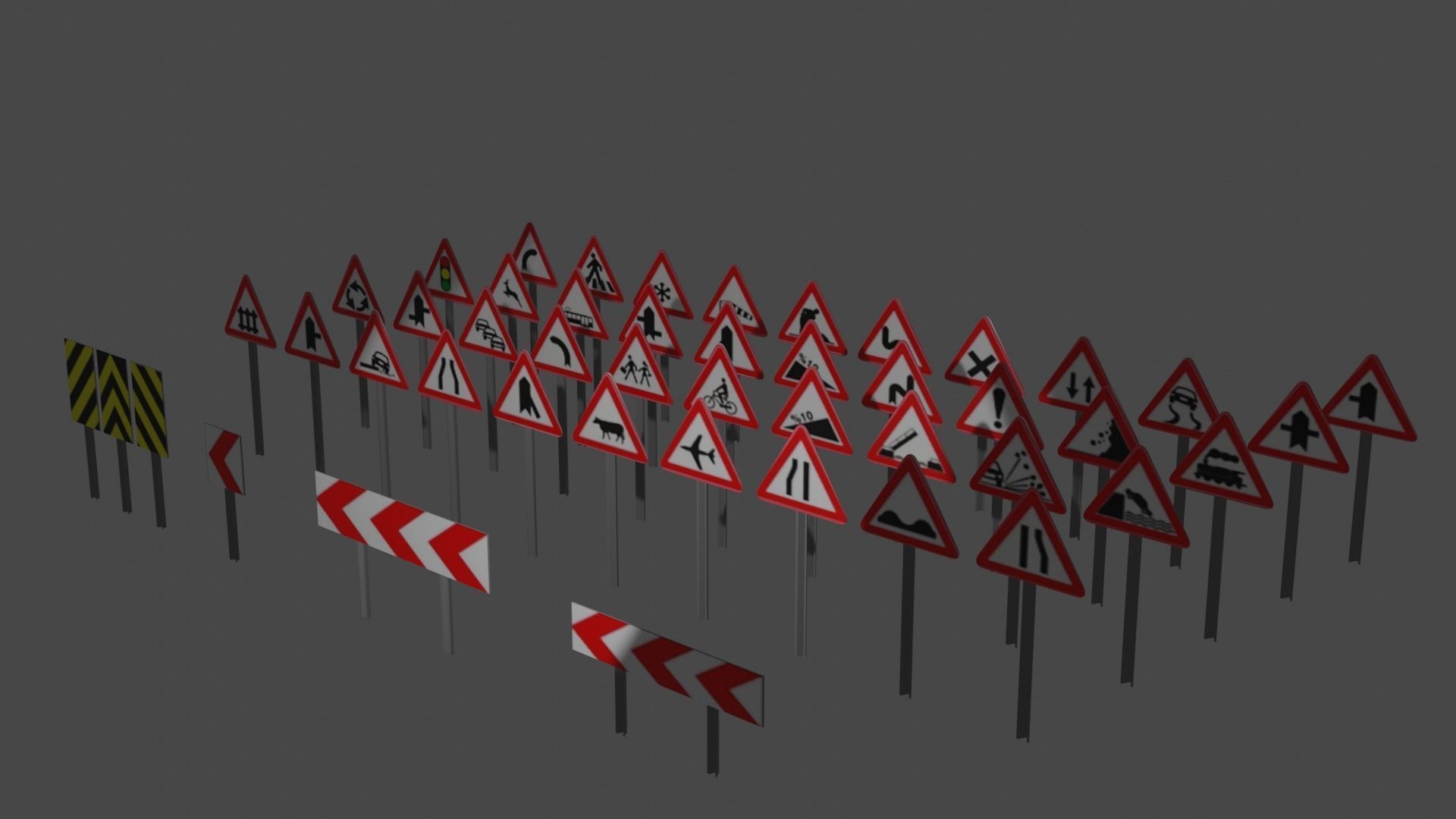 Street and traffic signs low-poly 3d models  Low-poly 3D model_2