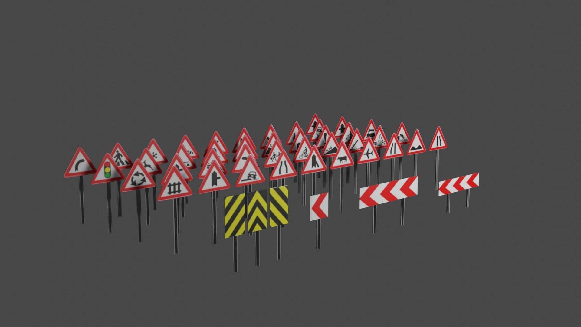 Street and traffic signs low-poly 3d models  Low-poly 3D model_1