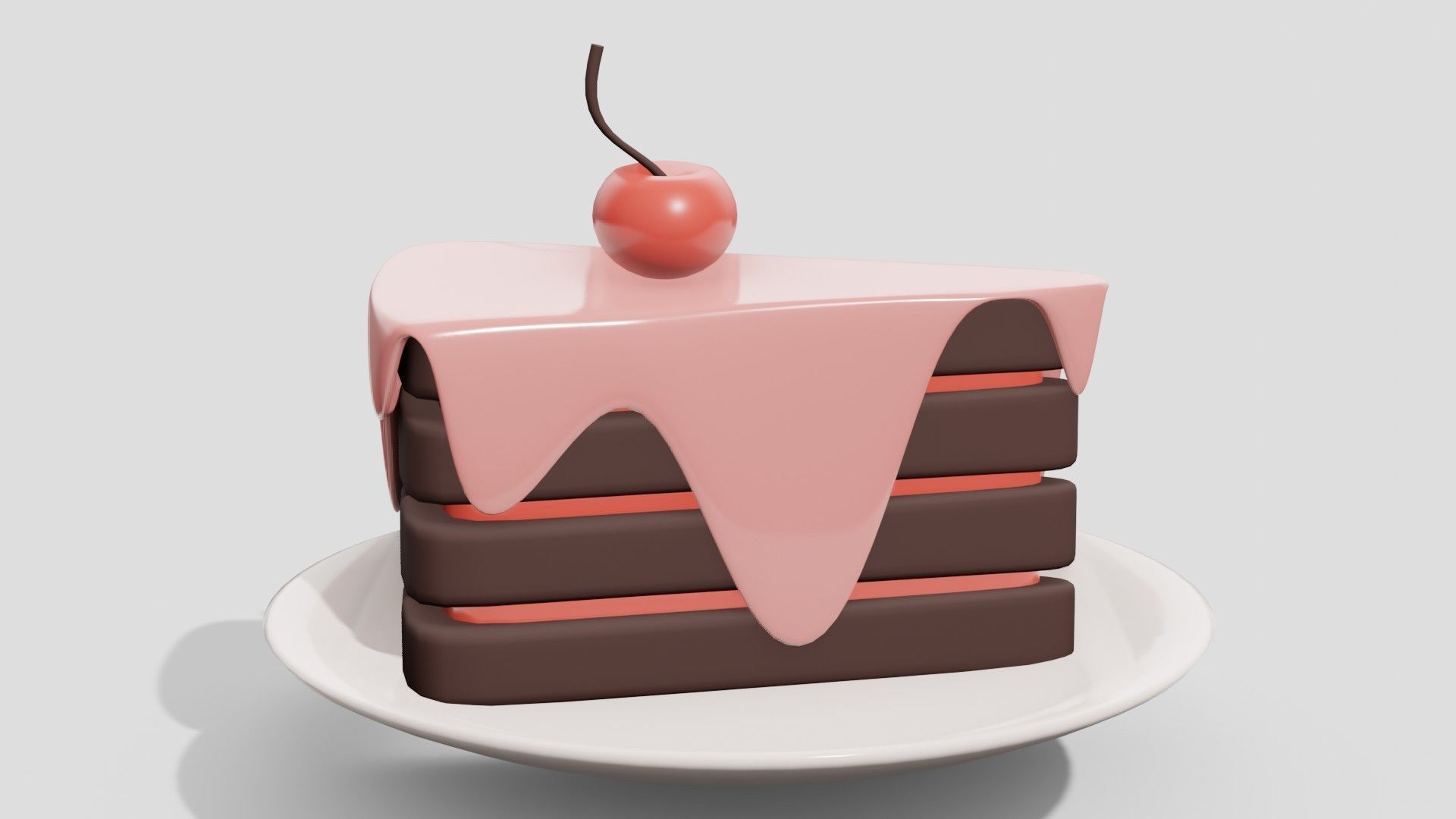 Chocolate cake with cherry  3D model_1