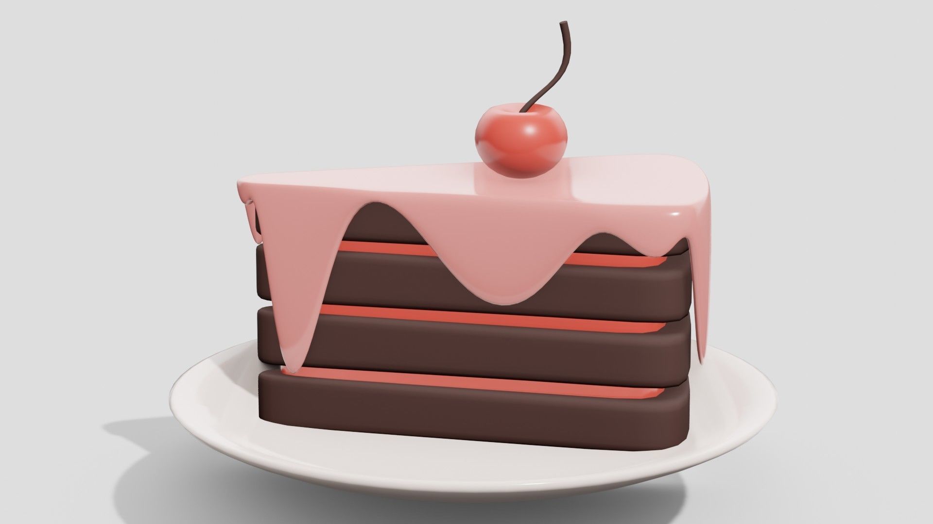 Chocolate cake with cherry  3D model_3