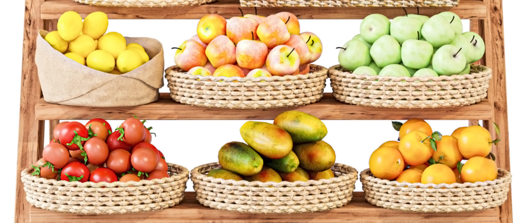 Showcase with fruits and vegetables in the market or supermarket 3D model_3