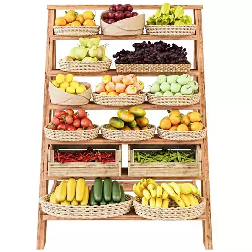 Showcase with fruits and vegetables in the market or supermarket 3D model